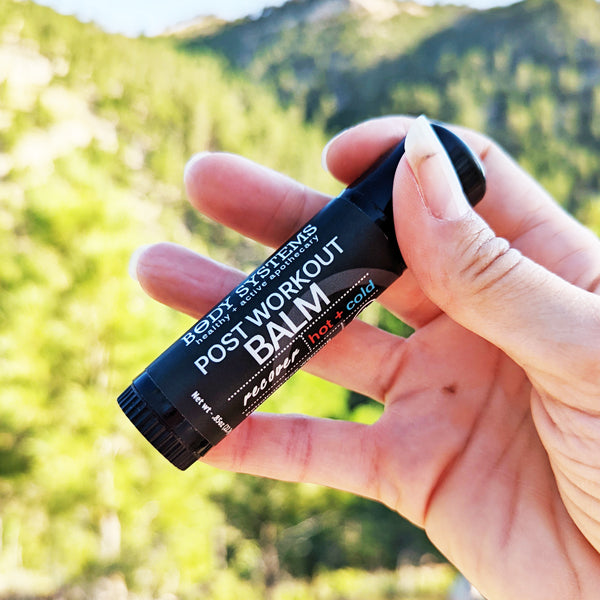 Post workout balm in twist tube for travel, camping and gym bag use